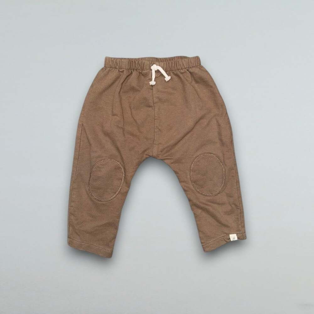 Brown Harem Pants Knee Patch Drawstring Pull On Baby 12M Organic Cotton